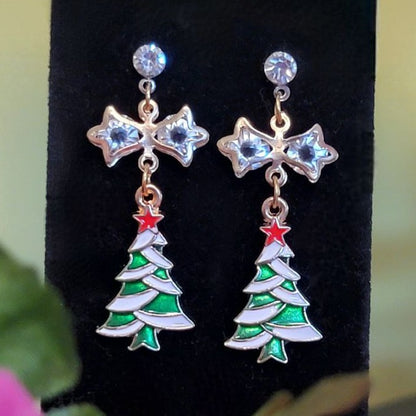 Christmas Tree Drop Earrings, Elegant Dangle for Holiday Parties, Shimmering Yuletide Accessory