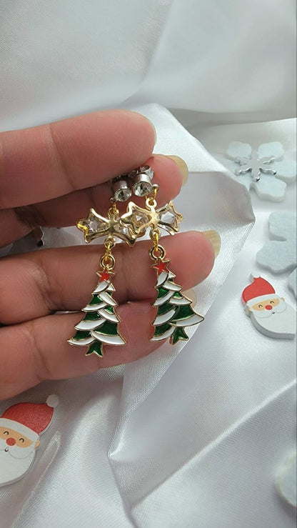 Christmas Tree Drop Earrings, Elegant Dangle for Holiday Parties, Shimmering Yuletide Accessory