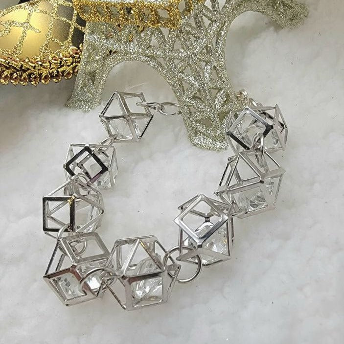 Bracelet géométrique en argent contemporain, bijoux en cage uniques, élégance de bijoux de jour comme de nuit, design d’inspiration vintage élégant, thème Art déco