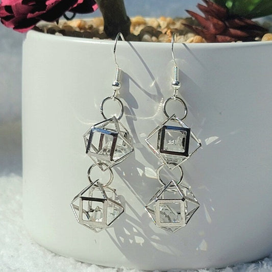 Boucles d’oreilles Crystal Cube, Pendentifs en forme de diamant en verre, Bijoux Prism Cube, Goutte pendante brillante, Bijoux élégants étincelants, Pièce de mariage