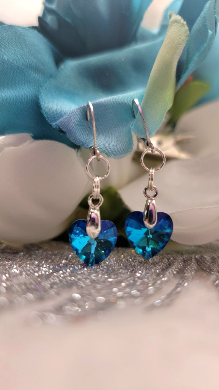 Blue Heart-Shaped Earring, Adorable Huggies, Dainty Fashion Jewelry, Romantic Gift, Elegant Minimalist Jewellery, Sophisticated Sparkle