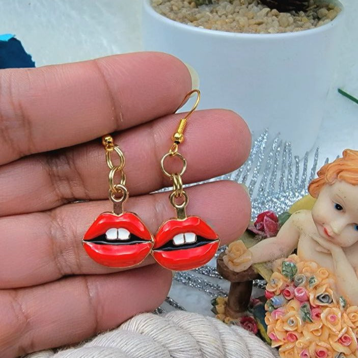 Playful Earrings for Casual Outing, Small Dangle for Kids, Lipstick Pendant, Pink Stilettoes Charm, Pink Ribbon Pendant