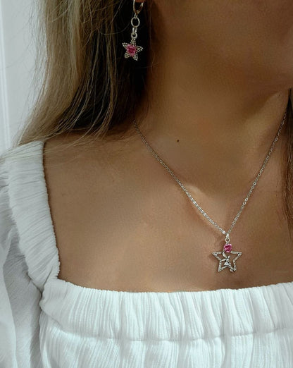 Cute Fairy and Silver Star Necklace and Earring Set, Whimsical Fairy Jewelry Set