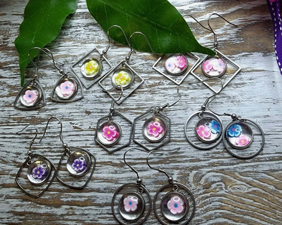 Colorful Polymer Clay Flower Earring, Modern Teen Dangle