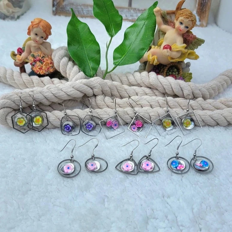 Colorful Polymer Clay Flower Earring, Modern Teen Dangle