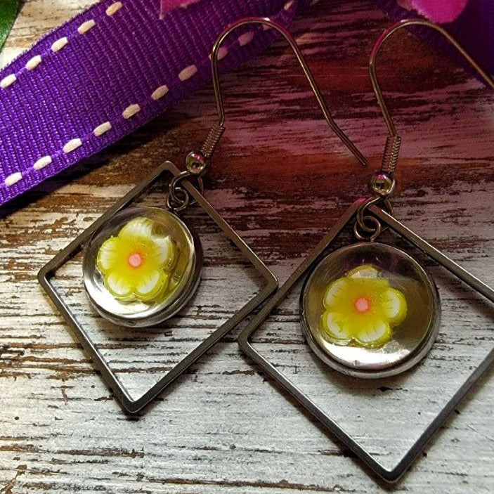 Colorful Polymer Clay Flower Earring, Modern Teen Dangle