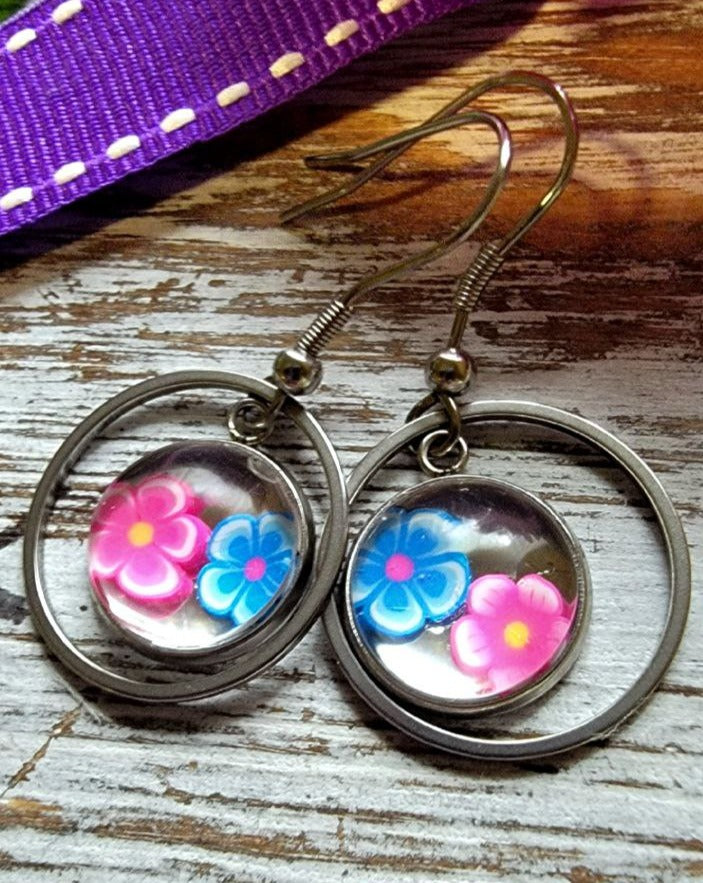 Colorful Polymer Clay Flower Earring, Modern Teen Dangle