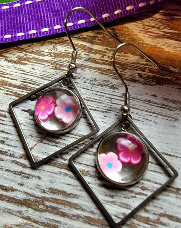 Colorful Polymer Clay Flower Earring, Modern Teen Dangle