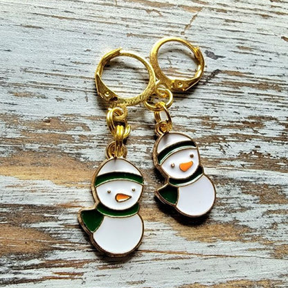 Green & White Penguin Earrings, Christmas Winter Fashion Dangle