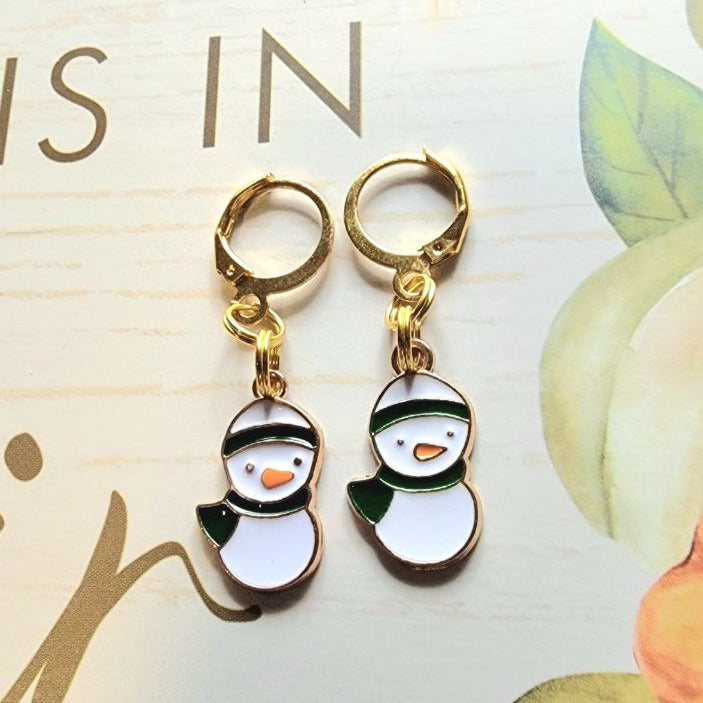 Green & White Penguin Earrings, Christmas Winter Fashion Dangle