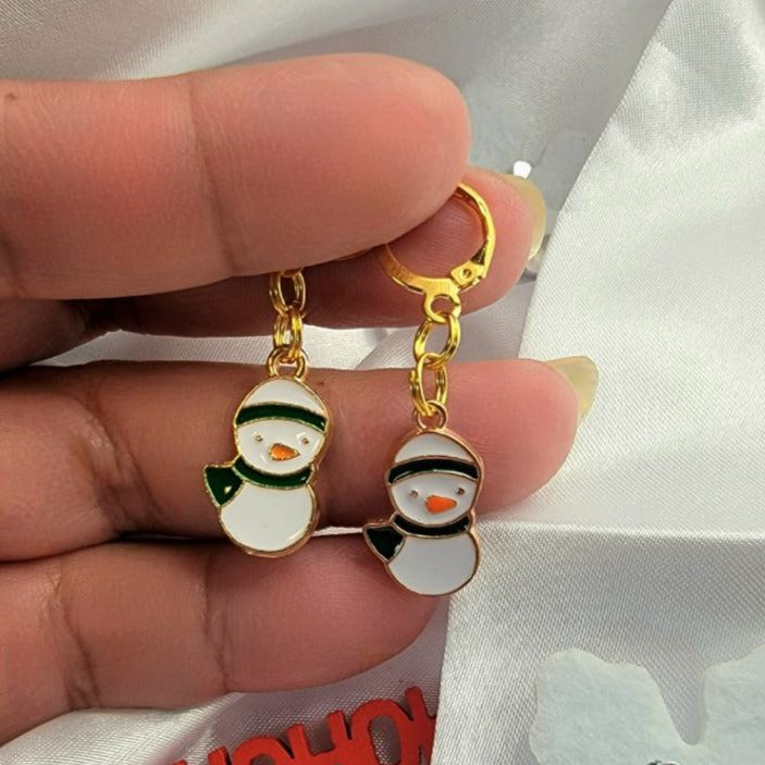 Green & White Penguin Earrings, Christmas Winter Fashion Dangle