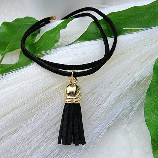 Double Layered Mini-Black Tassel Choker, Elegant Minimalist Design Necklace