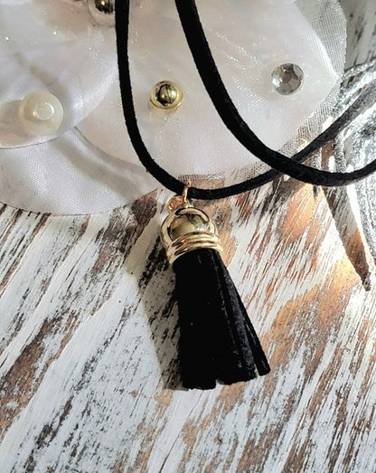 Double Layered Mini-Black Tassel Choker, Elegant Minimalist Design Necklace