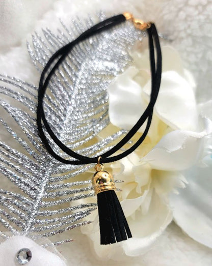 Double Layered Mini-Black Tassel Choker, Elegant Minimalist Design Necklace