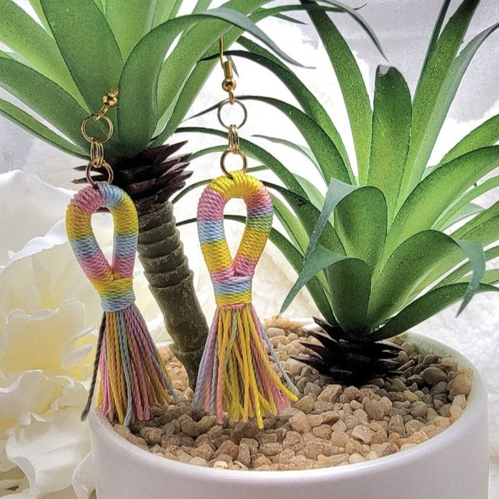 Striped Rainbow Tassel Earring, Jewelry for Young Adults, Handcrafted Trendy Dangle, Spring/Summer Vibrant Drop