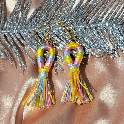 Striped Rainbow Tassel Earring, Jewelry for Young Adults, Handcrafted Trendy Dangle, Spring/Summer Vibrant Drop