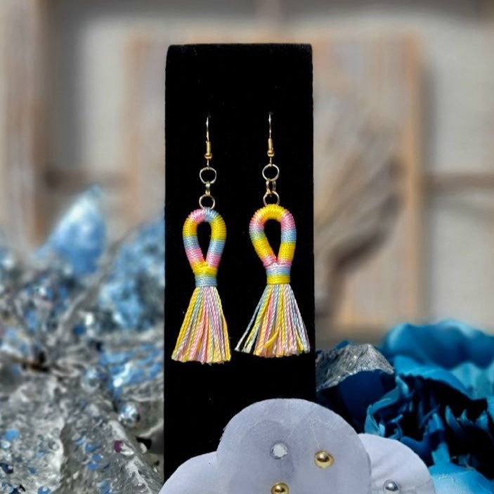 Striped Rainbow Tassel Earring, Jewelry for Young Adults, Handcrafted Trendy Dangle, Spring/Summer Vibrant Drop