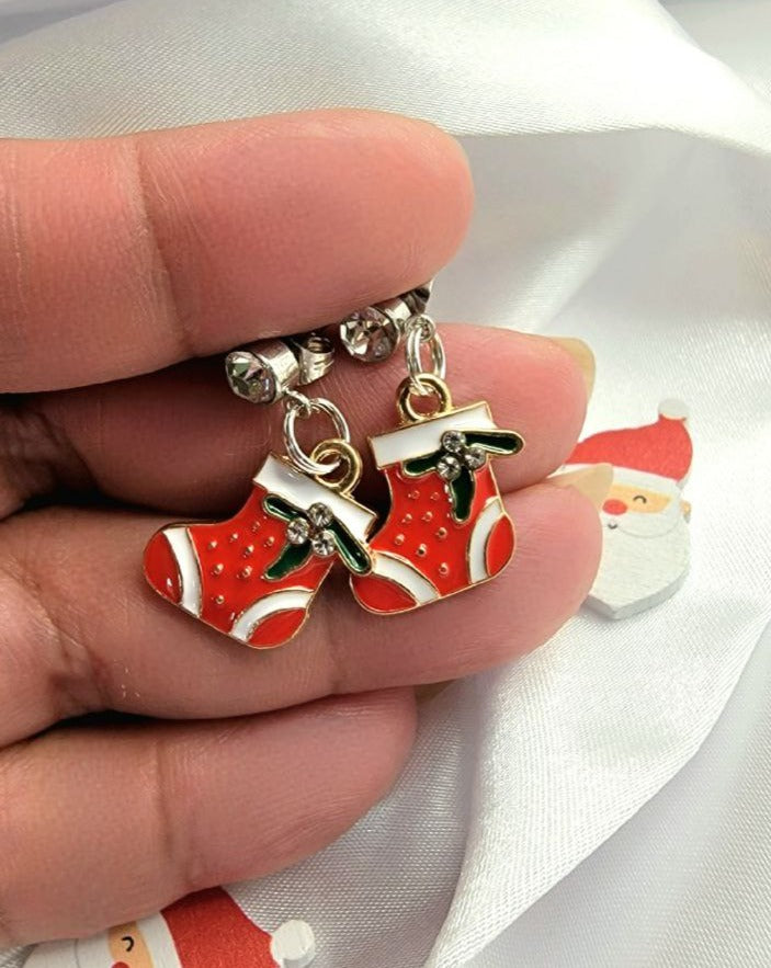 Festive Red Christmas Stocking Earring, Traditional Holiday Dangle