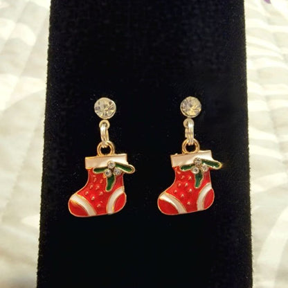 Festive Red Christmas Stocking Earring, Traditional Holiday Dangle