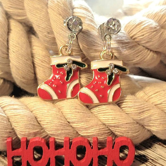 Festive Red Christmas Stocking Earring, Traditional Holiday Dangle