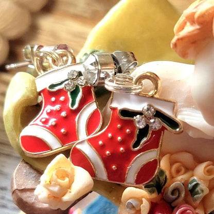 Festive Red Christmas Stocking Earring, Traditional Holiday Dangle