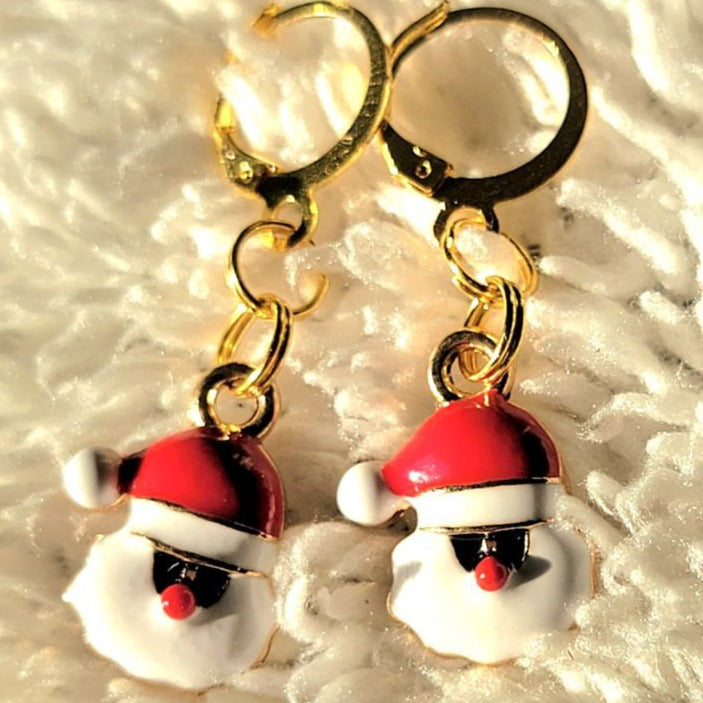 Stylish Santa Claus w/ Sunglasses Christmas Earrings, Seasonal Dangle, Whimsical Holiday Pendant, Cool St. Nicholas Charm, Winter Chic