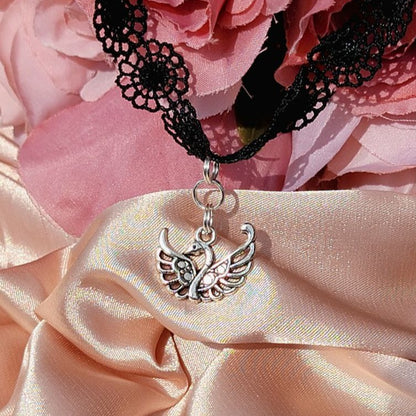 Black Lace Swan Choker, Elegant Neck Collar, Sexy Teen Accessory