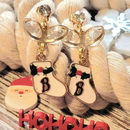 White Christmas Stocking Earring, Women's Holiday Dangle, Seasonal Fashion Jewelry, Unique Winter Charm, Handmade Holiday Accessory