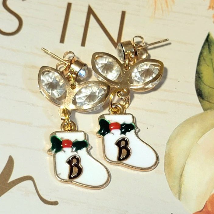 White Christmas Stocking Earring, Women's Holiday Dangle, Seasonal Fashion Jewelry, Unique Winter Charm, Handmade Holiday Accessory