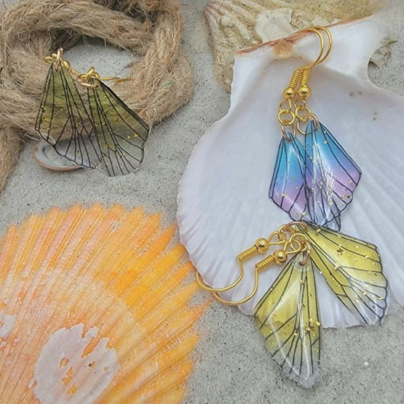 Translucent Half Butterfly Wing Earring, Ethereal Dangles, Whimsical Winged Jewelry for Nature Lovers, Vibrant & Elegant Pendant