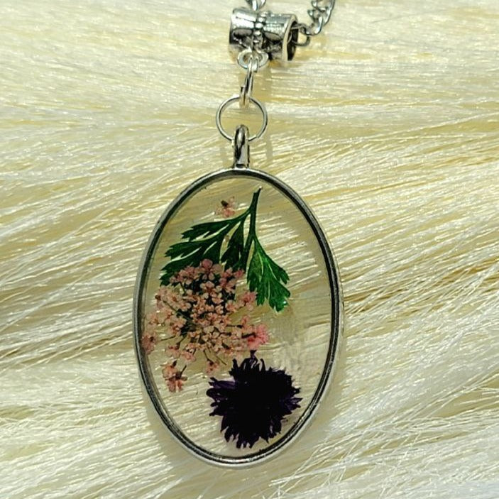 Dark Purple Carnation Bud Necklace, Naturally-Preserved Flower Pendant Jewelry