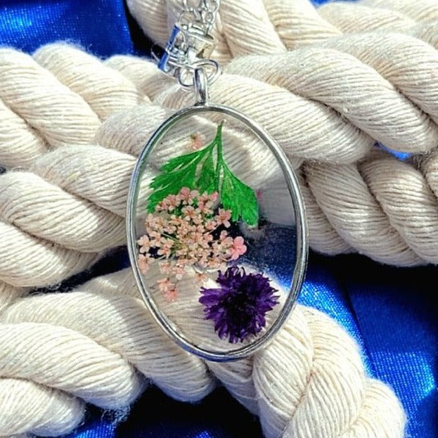 Dark Purple Carnation Bud Necklace, Naturally-Preserved Flower Pendant Jewelry