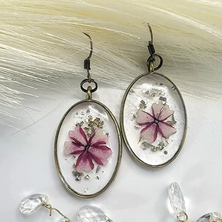 Purple Pansy Resin Earrings, Delicate Handcrafted Flower Dangle, Love & Admiration Jewelry