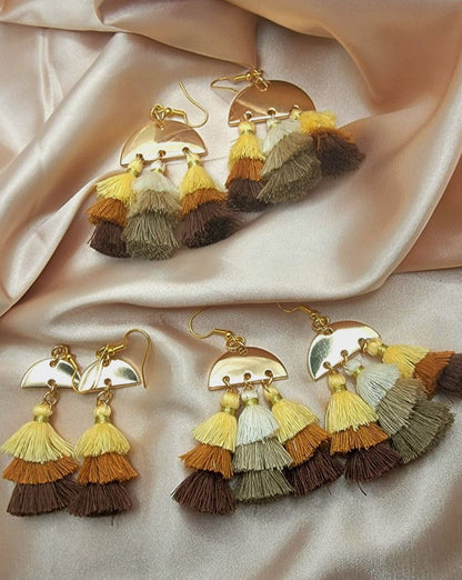 Earth Tone Tassel Earring, Neutral Tone Handcrafted Fabric Dangle, Bohemian Earthy Stylish Design