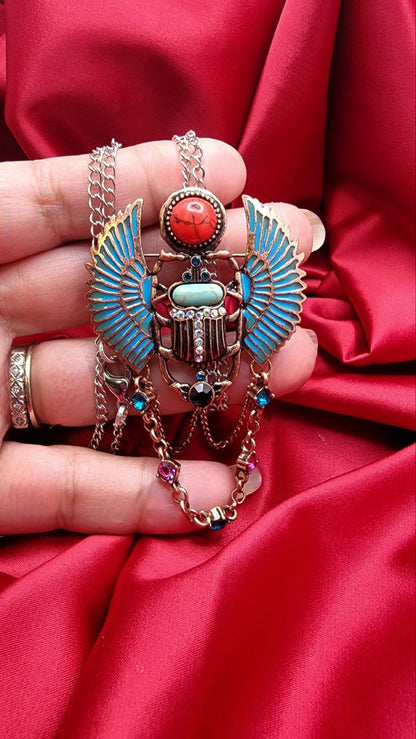 Blue Scarab Beetle Necklace & Brooch