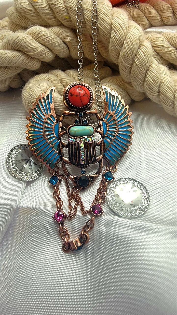 Blue Scarab Beetle Necklace & Brooch