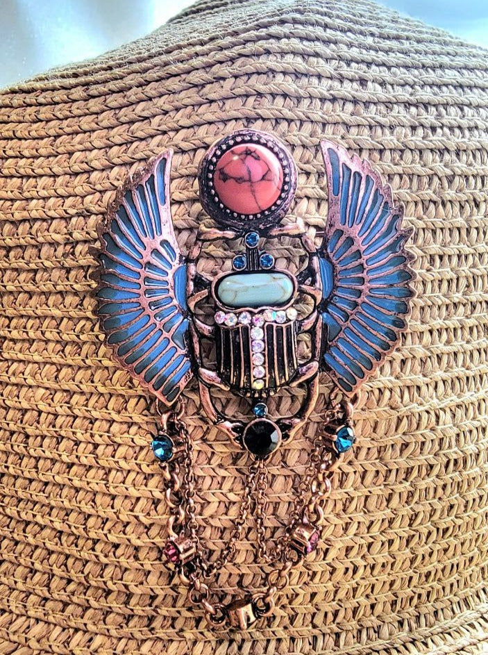 Blue Scarab Beetle Necklace & Brooch