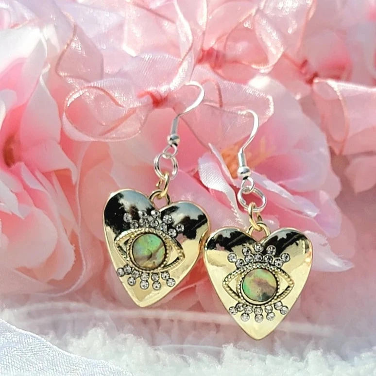 Mystic Eye Heart Earring, Silver Protection Dangle, Unique Symbolic Pendant