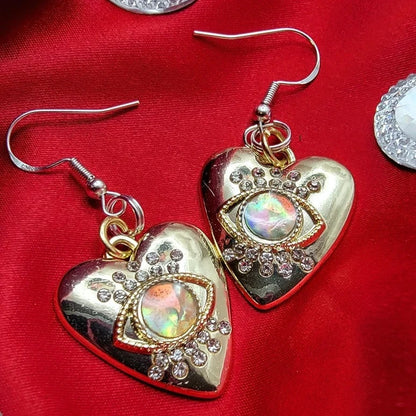 Mystic Eye Heart Earring, Silver Protection Dangle, Unique Symbolic Pendant