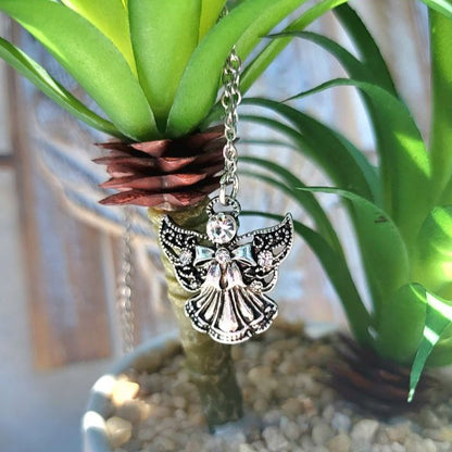 Angelic Wing Pendant w/ Rhinestone Necklace, Spiritual Guardian Jewelry