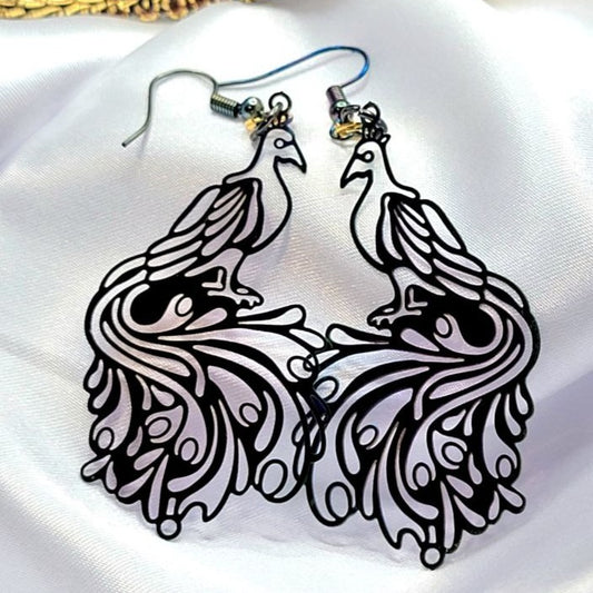 Exquisite Filigree Peacock Earring, Radiant Rainbow Dangle, Proud Bird Pendant, Iridescent Statement Jewelry