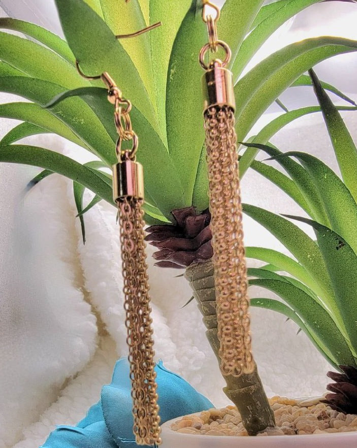 Long Gold Chain Tassel Dangle Earrings, Day-To-Night Versatile Jewelry, Comfortable Lightweight Dangle