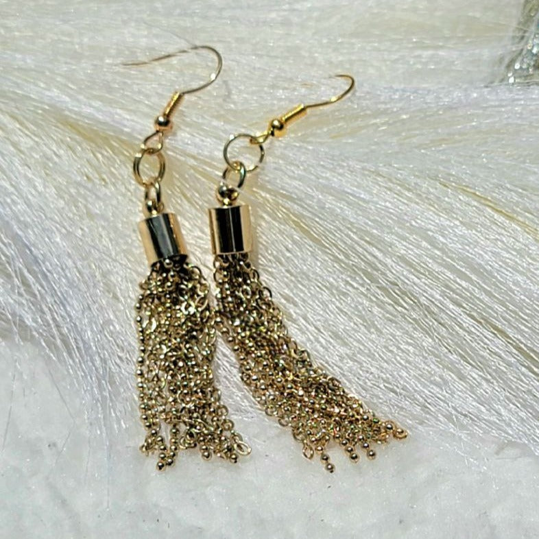 Long Gold Chain Tassel Dangle Earrings, Day-To-Night Versatile Jewelry, Comfortable Lightweight Dangle