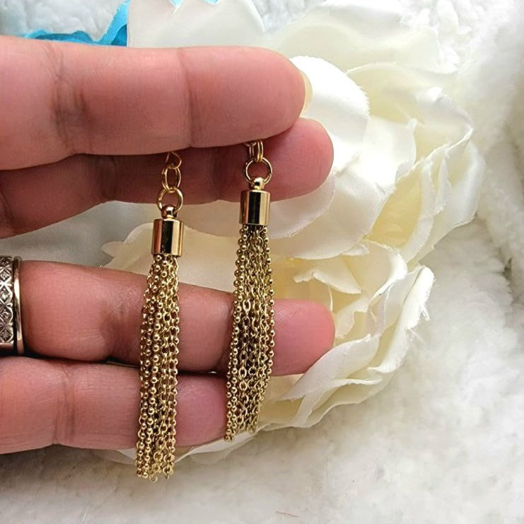 Long Gold Chain Tassel Dangle Earrings, Day-To-Night Versatile Jewelry, Comfortable Lightweight Dangle