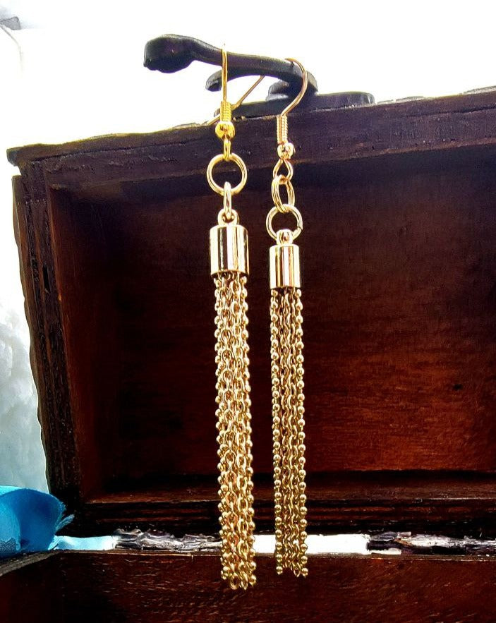 Long Gold Chain Tassel Dangle Earrings, Day-To-Night Versatile Jewelry, Comfortable Lightweight Dangle