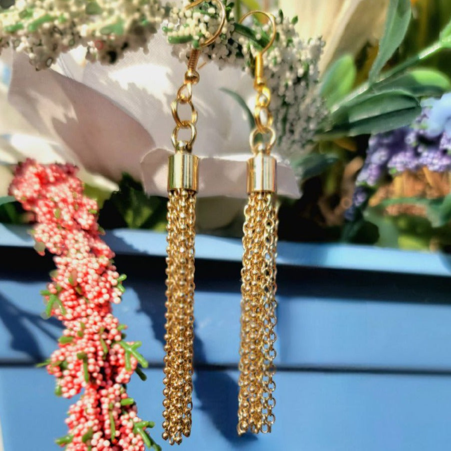 Long Gold Chain Tassel Dangle Earrings, Day-To-Night Versatile Jewelry, Comfortable Lightweight Dangle