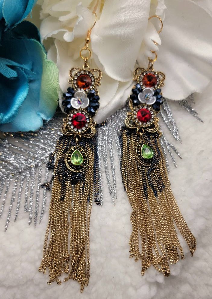 Formal Wedding Long Dangle Earrings, Gold Chain Tassel Statement Earring, High Fashion Jewelry