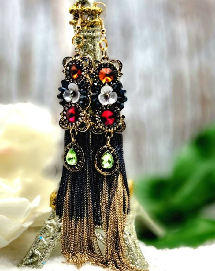 Formal Wedding Long Dangle Earrings, Gold Chain Tassel Statement Earring, High Fashion Jewelry