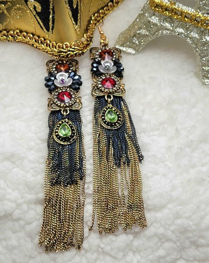 Formal Wedding Long Dangle Earrings, Gold Chain Tassel Statement Earring, High Fashion Jewelry