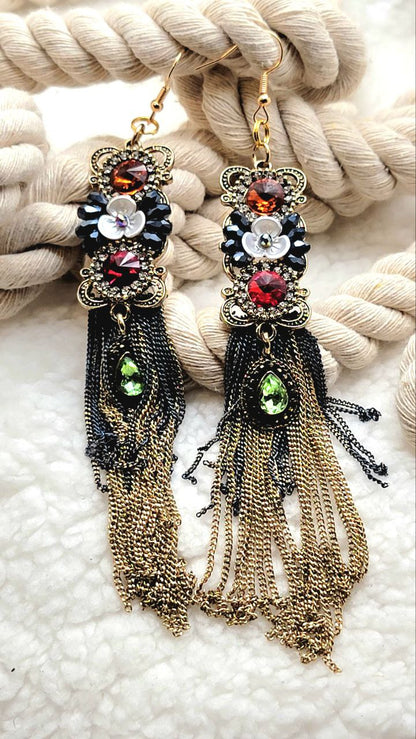 Formal Wedding Long Dangle Earrings, Gold Chain Tassel Statement Earring, High Fashion Jewelry